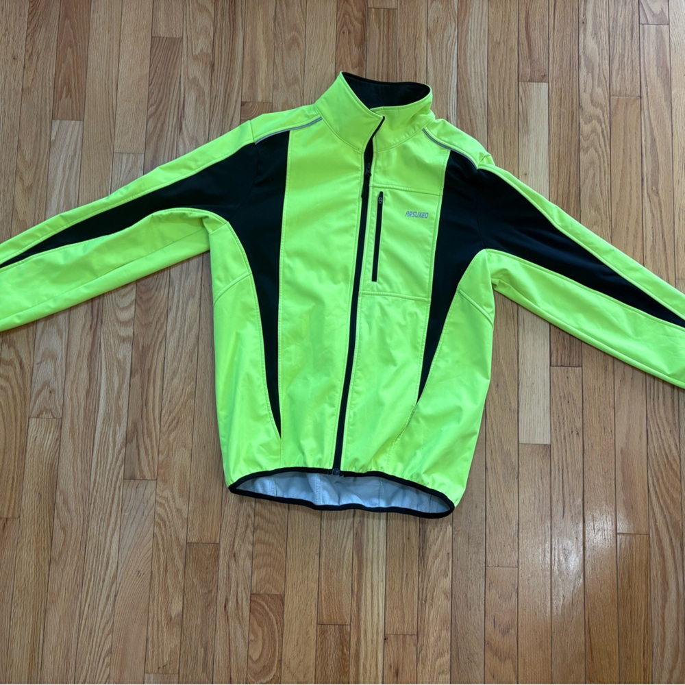 Arsuxeo Fluorescent Yellow/Green lined Cycling Jacket